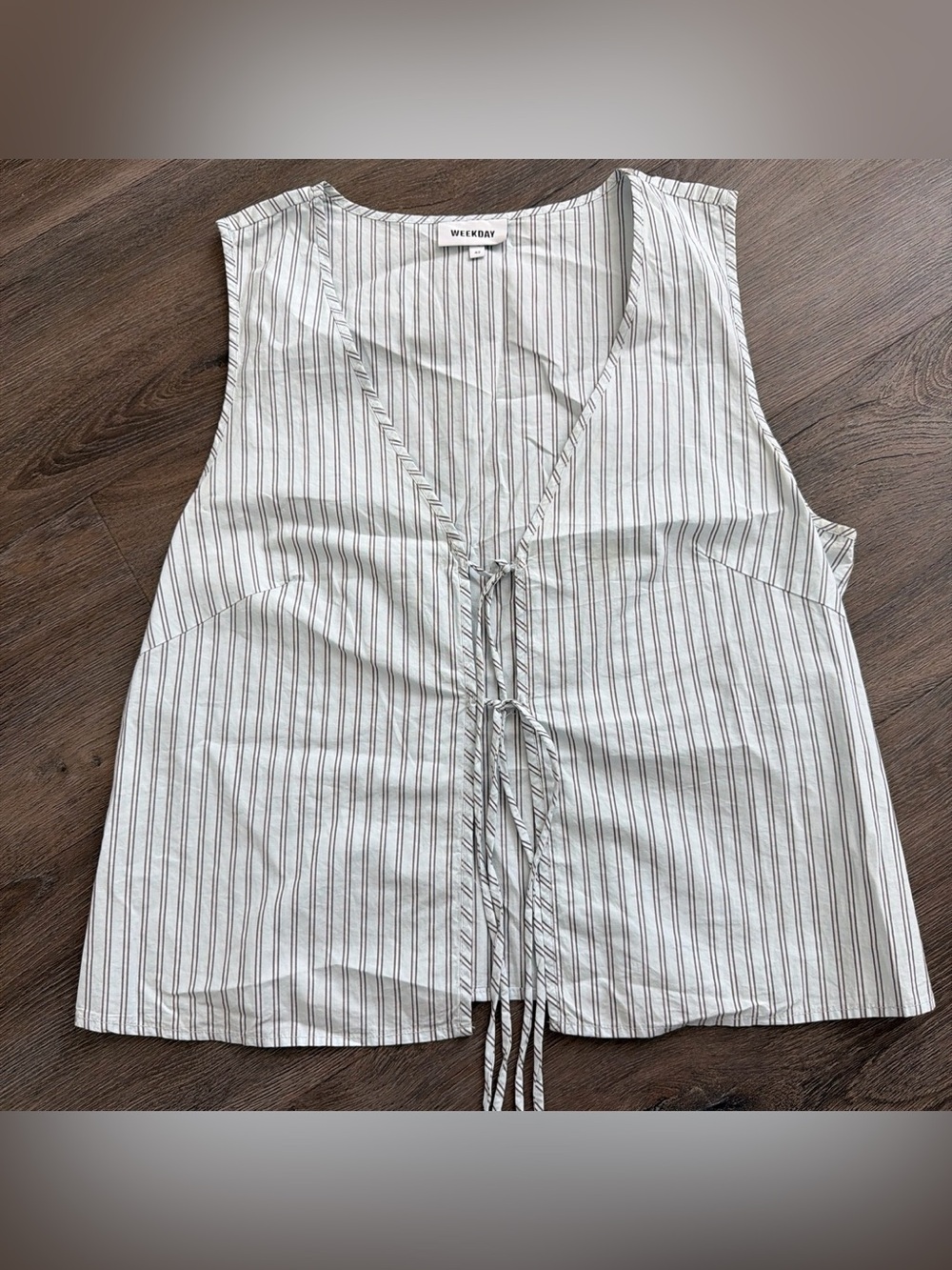 Weekday blue Tank with Thin black Pinstripes and Front Ties